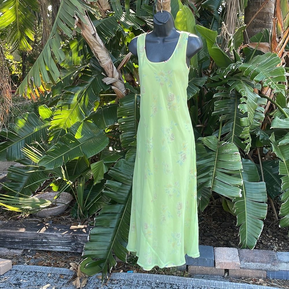Floral bias cut dress with sheer over.